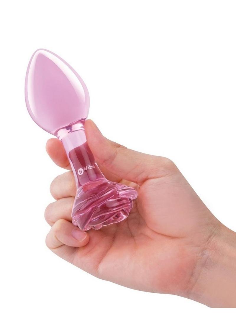 B Vibe Pink Roses Glass Butt Plug Training