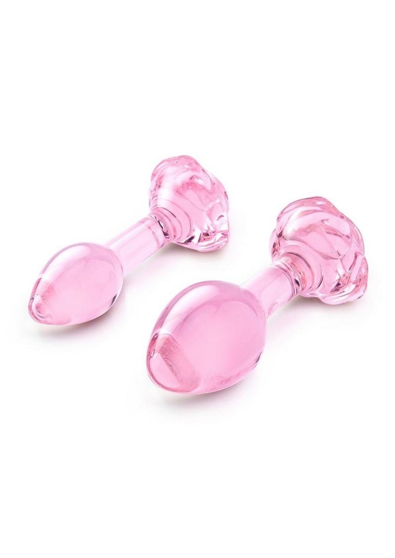 B Vibe Pink Roses Glass Butt Plug Training