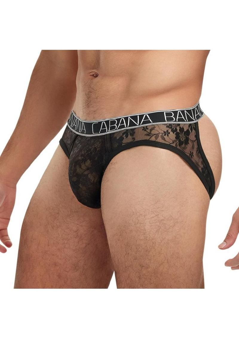 Banana Cabana Lace Nights Open Back Brief - Black - Large/XLarge