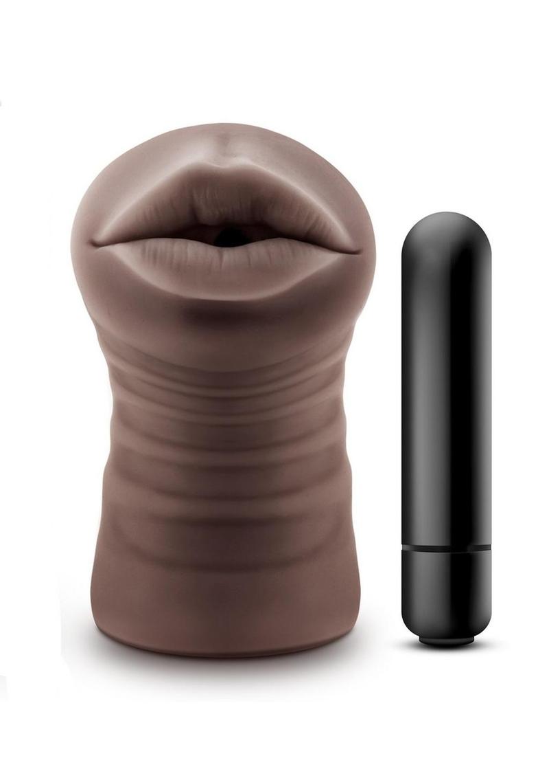 Enlust Kristal Dual End Vibrating Stroker - Mouth - Chocolate