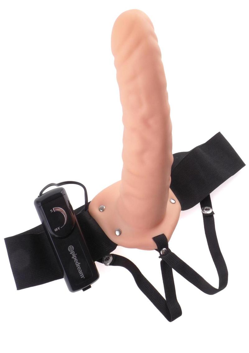 Fetish Fantasy Series Vibrating Hollow Strap-On Dildo and Adjustable Harness with Remote Control - Vanilla - 8in