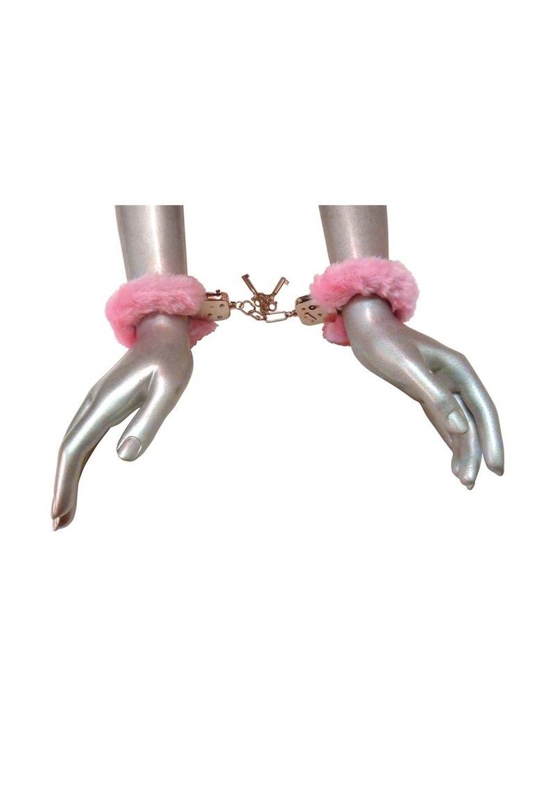Frisky Caught In Candy Pink Furry Cuffs - Metal/Pink