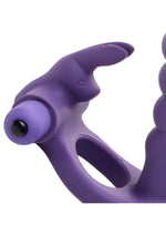 Frisky Double Delight Dual Penetration Vibrating Rabbit C-Ring - Purple