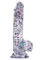 Glittergasm Realistic Clear Dildo with Balls and Suction Cup - Blue/Purple/Violet Glitter - Blue/Purple
