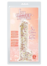 Glittergasm Realistic Clear Dildo with Balls and Suction Cup - Red/Orange/Golden Glitter - Gold/Orange/Red