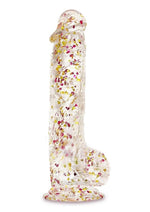 Glittergasm Realistic Clear Dildo with Balls and Suction Cup - Red/Orange/Golden Glitter - Gold/Orange/Red