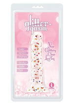 Glittergasm Swirl Clear Dildo with Suction Cup - Orange/Red/Golden Glitter - Gold/Orange/Red