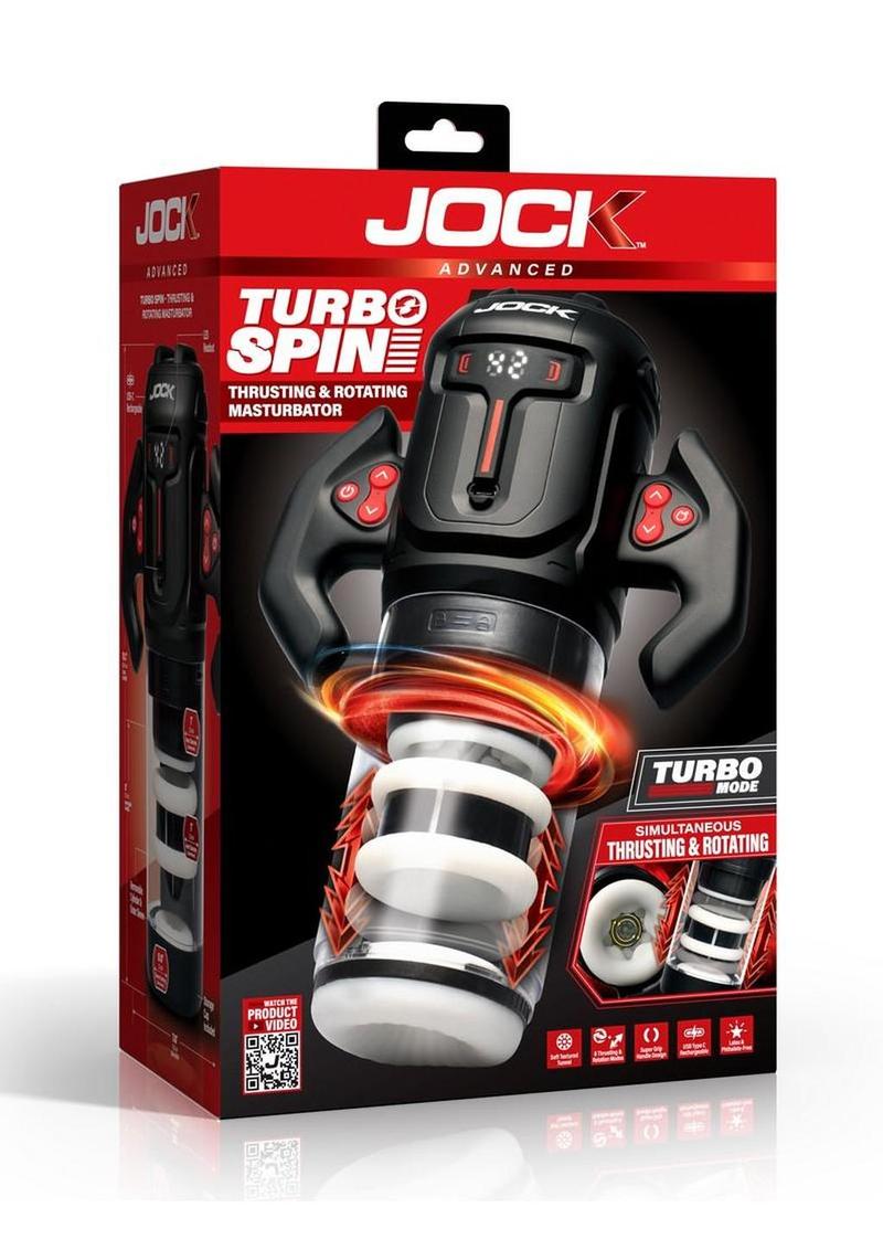 Jock Turbo Spin Thrusting and Rotating Rechargeable Masturbator - Black/Clear