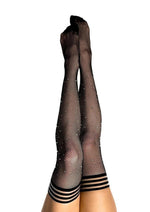 Kixies Angelica Rhinestone Fishnet Thigh Highs - Size D - Black - XLarge