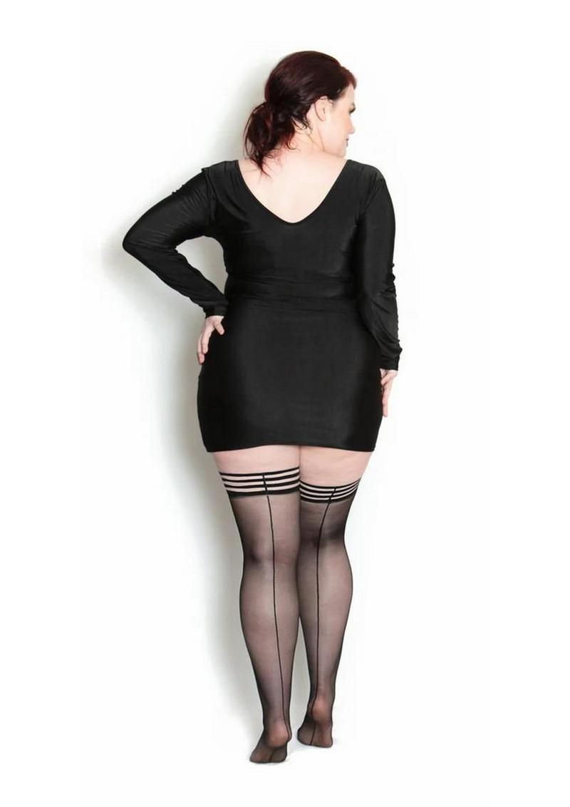 Kixies Lois Sheer Back Seamed Thigh High - Size D - Black - XLarge