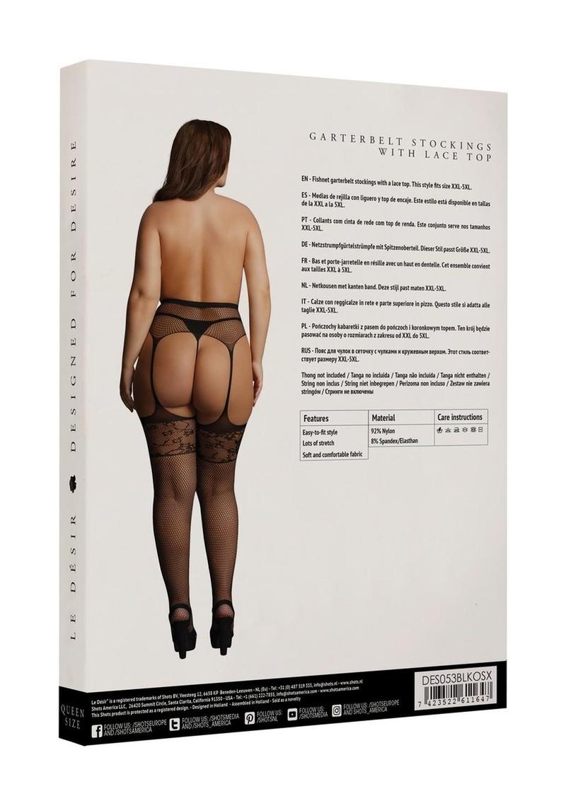 Le Desir Garterbelt Stockings with Lace Top - Black - Queen