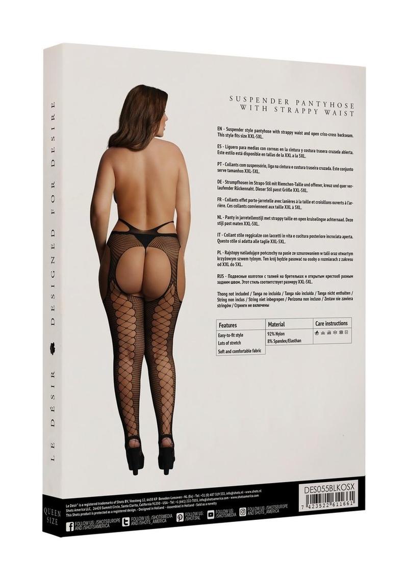 Le Desir Suspender Pantyhose with Strappy Waist - Black - Queen