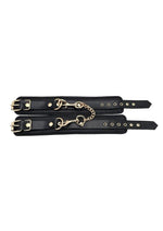 Leather Plain Wrist Cuff with Gold Accessories - Black/Gold