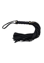 Leather Studded Long Flogger with Gold Accessories - Black/Gold