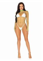 Leg Avenue Fence Net Snap Crotch Long Sleeved Bodysuit