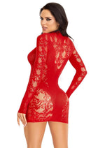 Leg Avenue Lace Keyhole Mini Dress with Opaque Panel Detailing and Gloved Sleeves