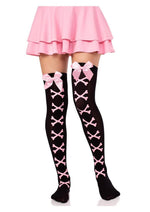Leg Avenue Opaque Cross Bone Thigh Highs with Satin Bow Accent