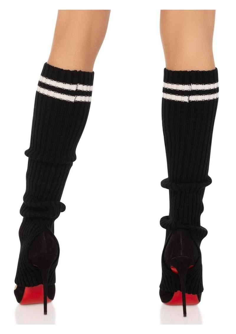 Leg Avenue Ribbed Stirrup Leg Warmers with Athletic Stripe - Black - One Size