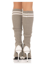 Leg Avenue Ribbed Stirrup Leg Warmers with Athletic Stripe - Grey - One Size