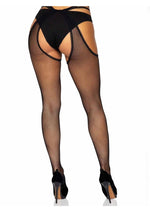 Leg Avenue Scalloped Fishnet Strappy Suspender Hose - Black - One Size