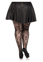 Leg Avenue Seamless Chantilly Floral Lace Tights - 1x-2x - Black