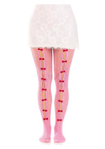 Leg Avenue Sweetheart Striped Net Tights with Keyhole and Mini Bow Detail - Pink - One Size