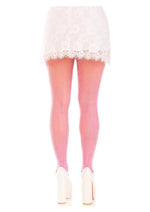 Leg Avenue Sweetheart Striped Net Tights with Keyhole and Mini Bow Detail - Pink - One Size
