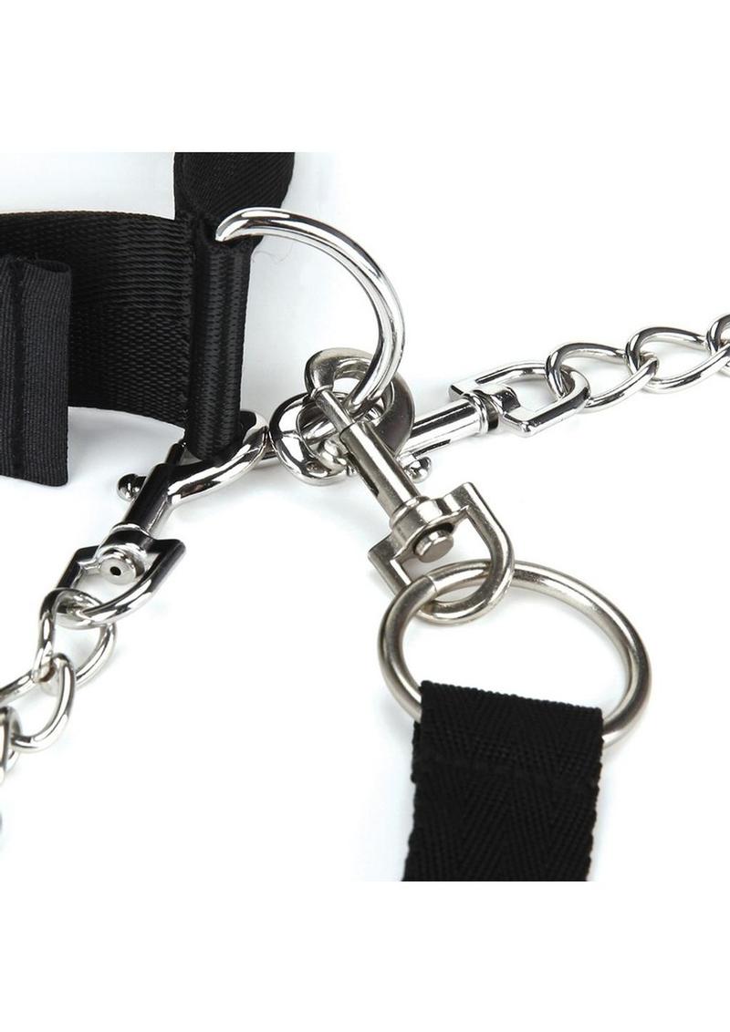 Lux Fetish Collar, Cuffs and Leash Set with Removable Cuffs and Leash - Black