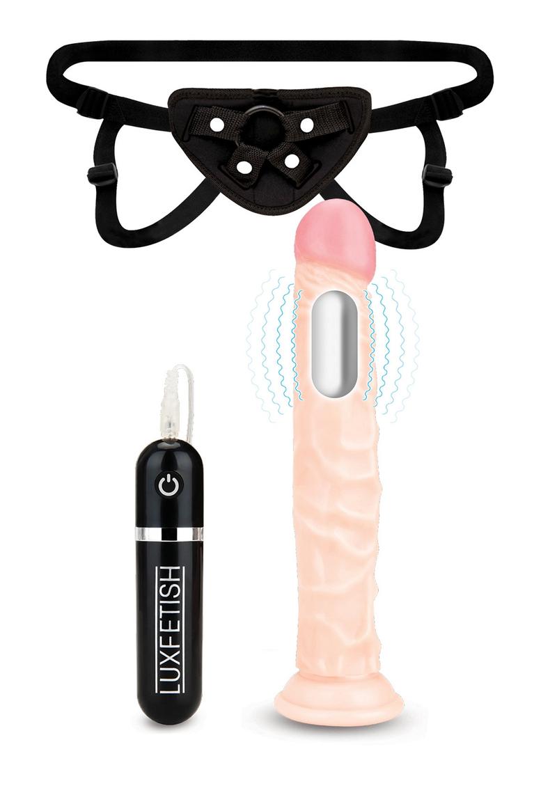 Lux Fetish Realistic Vibrating Dildo with Harness Remote Control
