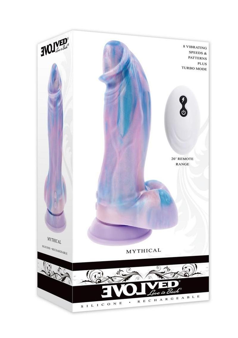 Mythical Rechargeable Silicone Vibrating Dildo with Remote - Multicolor