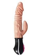 Natural Realskin Hot Cock Jackhammer Rechargeable Warming Vibrator - Flesh/Vanilla