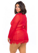 Oh LA LA Provence Short Sheer Robe - Red - 3XLarge/4XLarge