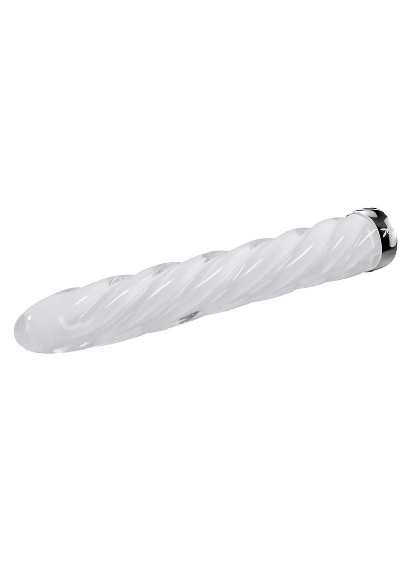 Playboy In A Twist Rechargeable Glass Vibrator - Clear/White