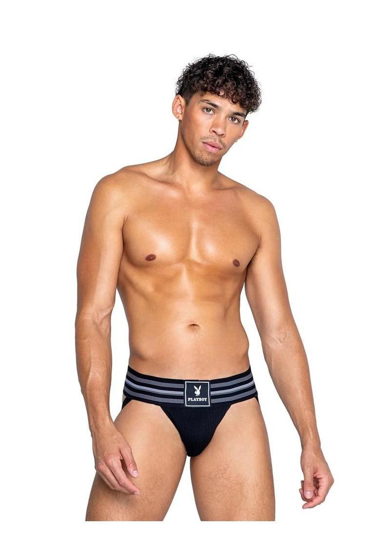 Playboy Mens Locker Room Classic Jock - Black - Large