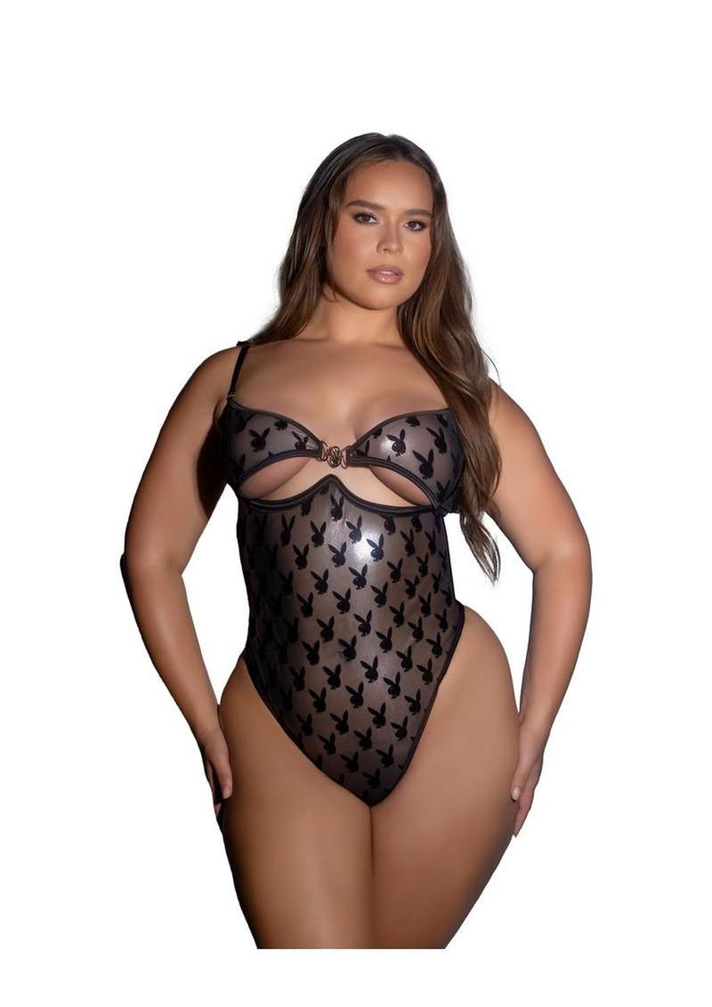 Playboy Shimmer Bunny Teddy - Gray - 1xlarge - Grey - XLarge