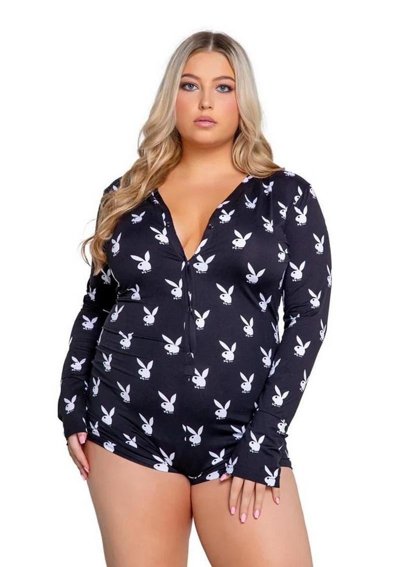 Playboy Slumber Bunny Romper - Black/White - 3XLarge/4XLarge