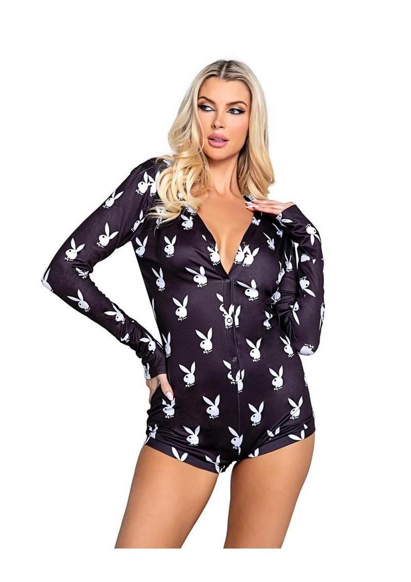 Playboy Slumber Bunny Romper - Black/White - Medium/Small