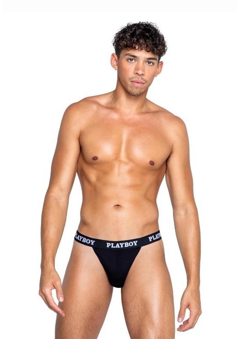 Playboys Mens Modal Gym Thong - Black/White - Medium