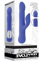 Pop Goes The O Rechargeable Silicone Triple Motor Thrusting Rabbit Vibrator - Blue