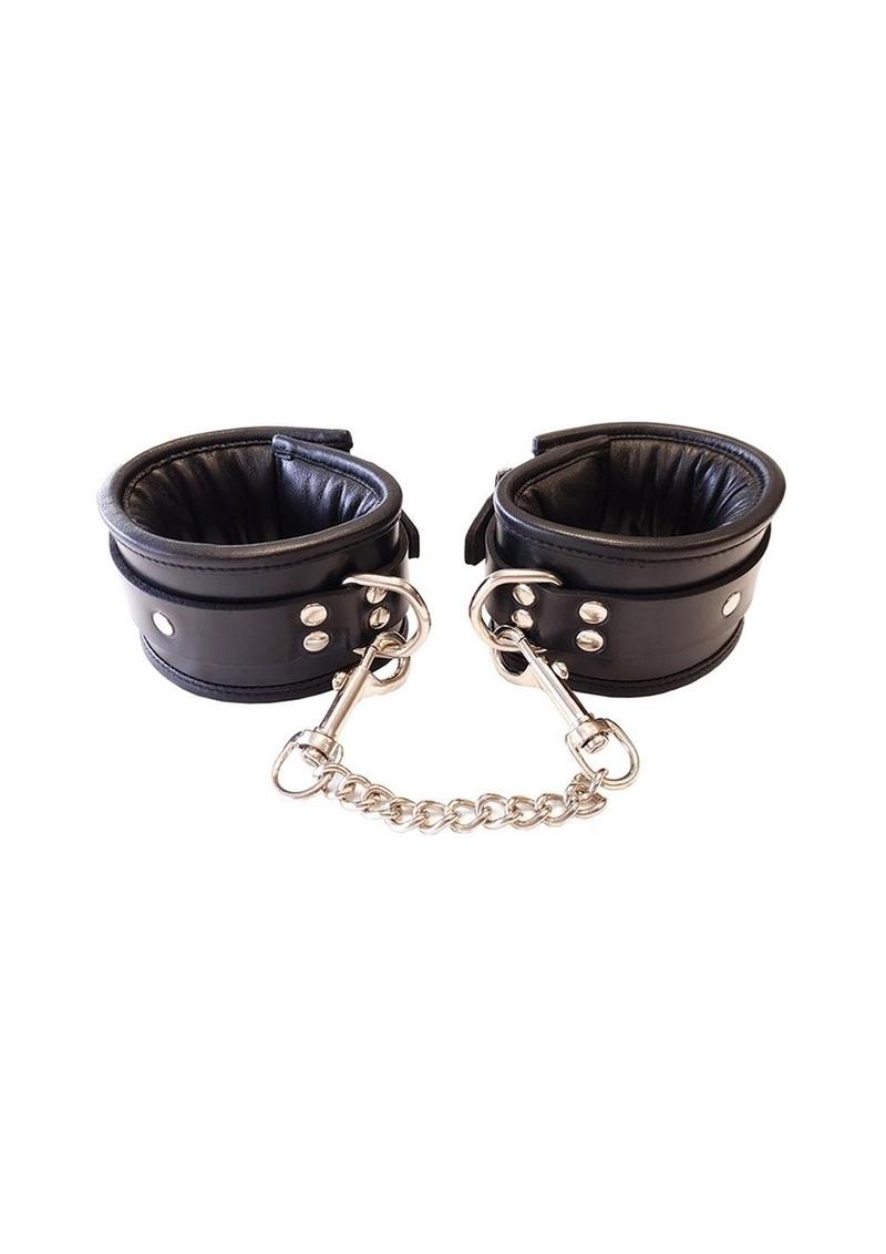 Rouge Padded Leather Adjustable Wrist Cuffs - Black