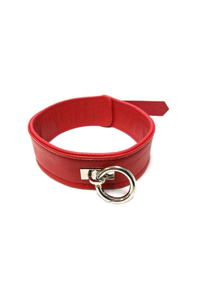 Rouge Plain Leather Adjustable Collar 1 Ring - Red
