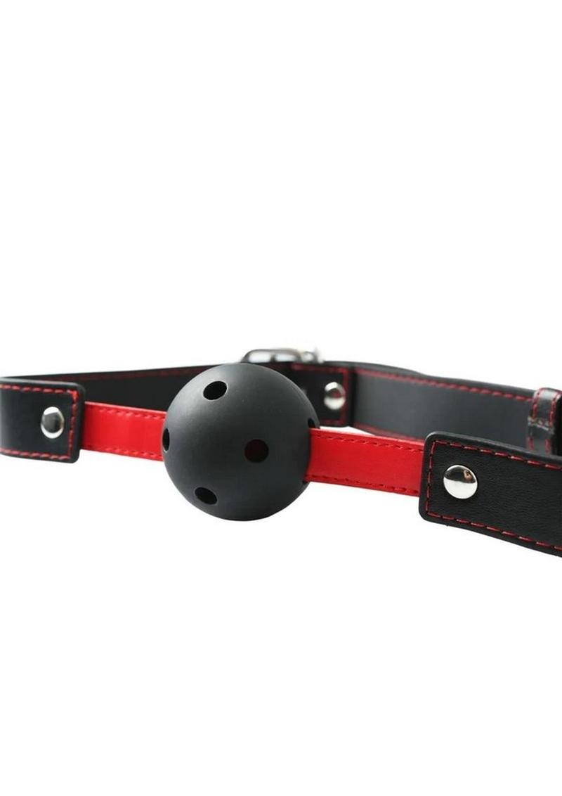 Sex and Mischief Hush Ball Gag Adjustable Strap - Black/Red