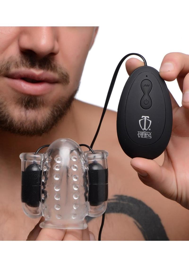 Trinity Men Twin Bullet Penis Head Teaser with Remote Control - Clear