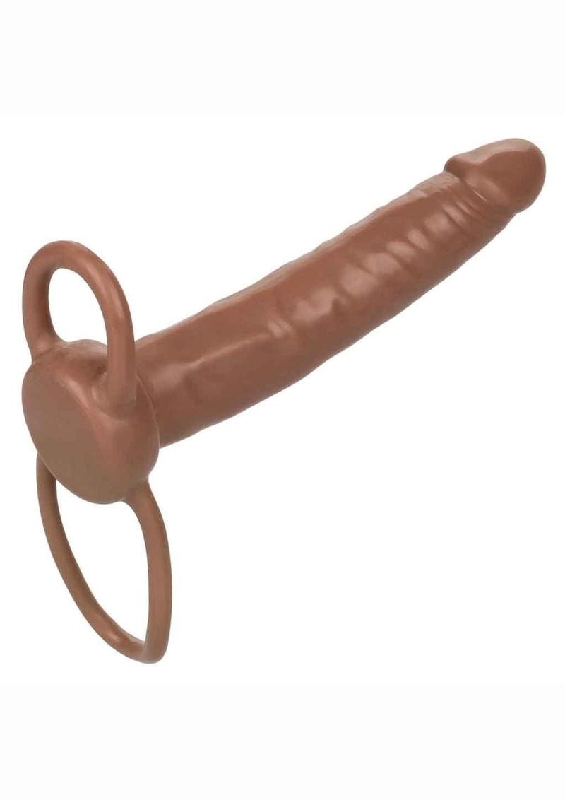 Accommodator Dual Penetrator Dildo Cock Ring - Brown