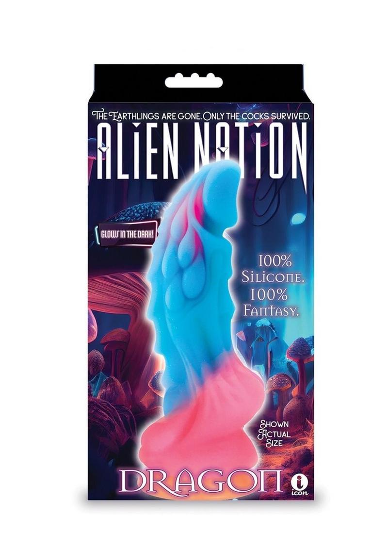 Alien Nation Glow Dragon Silicone Glow In The Dark Creature Dildo - Multicolor