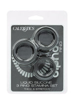 Alpha Liquid Silicone Cock Ring Endurance - Black - 3 Piece/Set
