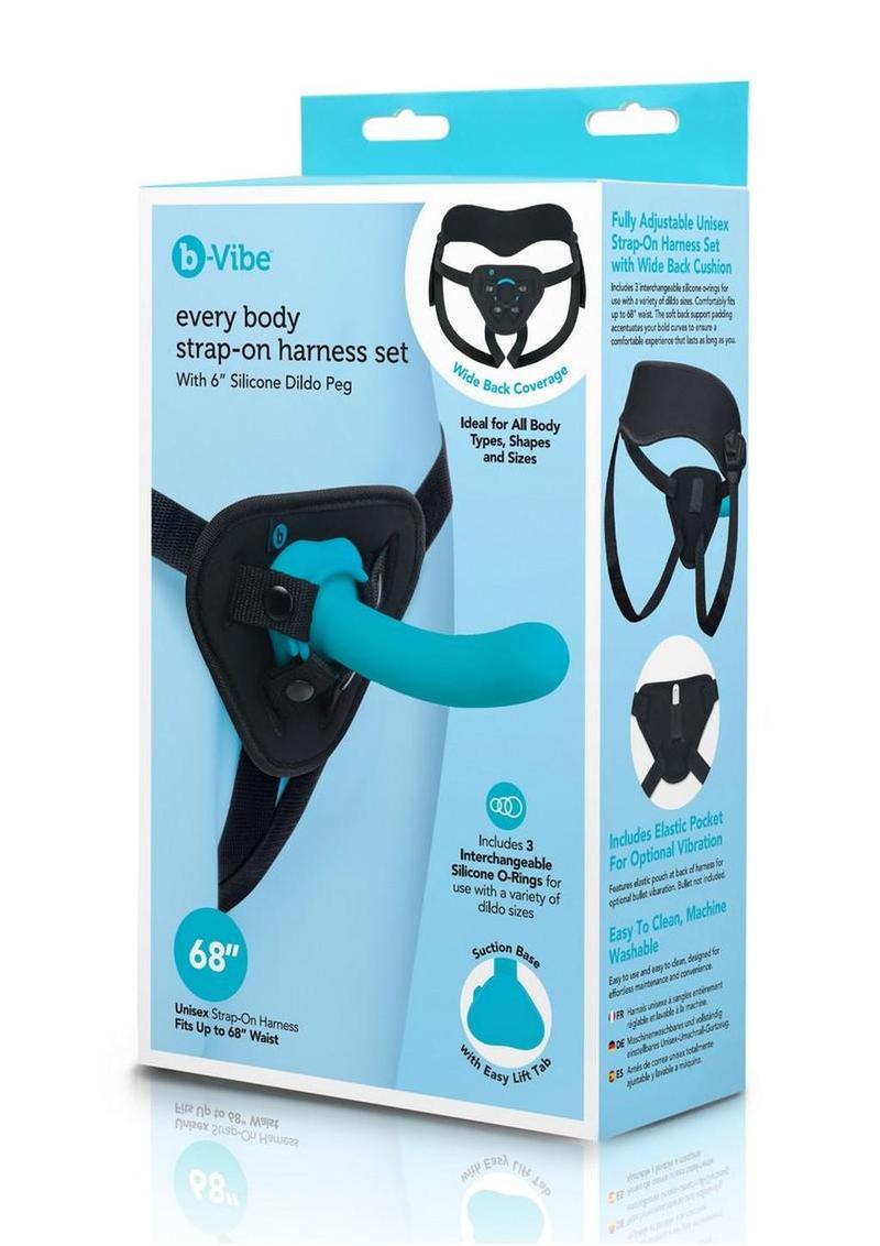 B Vibe Everybody Strap-On Harness Set with Silicone Dildo Peg - Teal - 6in