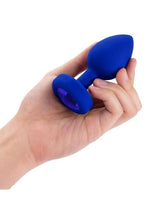B-Vibe Vibrating Jewel Plug Rechargeable Silicone Anal Plug with Remote - Navy Blue - Large/XLarge