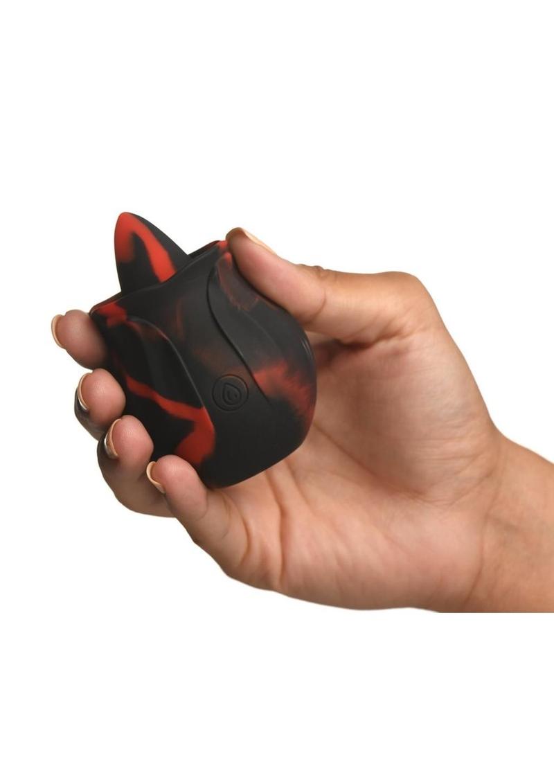 Bloomgasm Black Kiss Rimming Rose Rechargeable Silicone Clitoral Vibrator - Black/Red