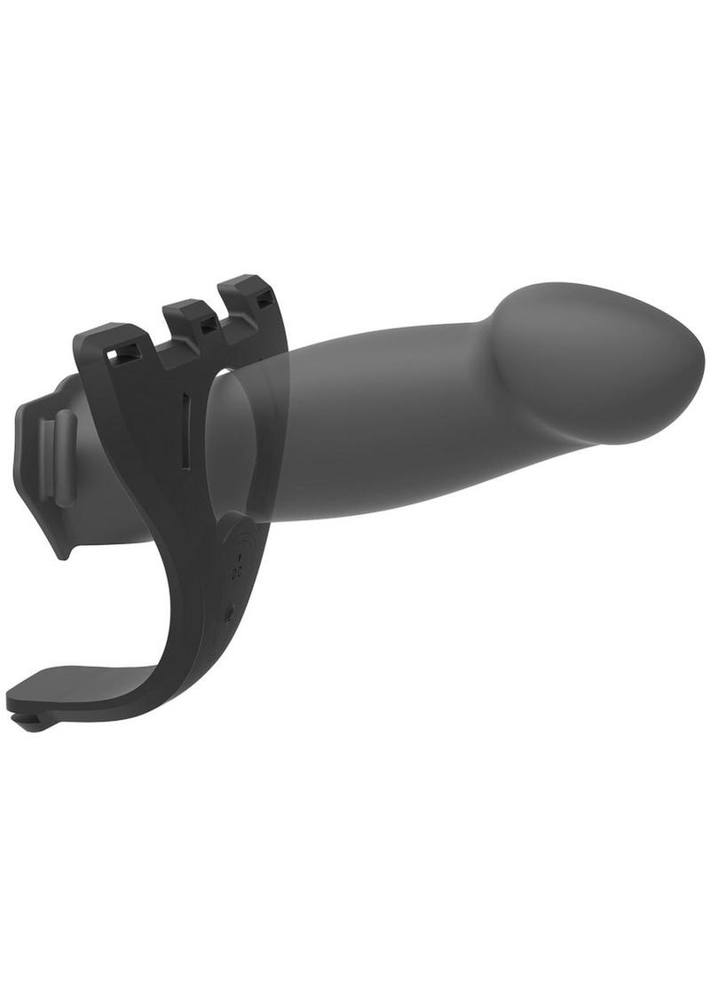 Body Extensions Be Risque Silicone Strap-On Rechargeable Vibrating Harness with Dildo and Remote - Black - 8in - 2 Piece Kit